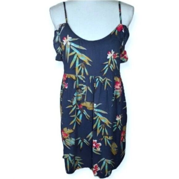 ROXY NAVY BLUE FLORAL COLD SHOULDER DRESS SZ.M EUC. - Picture 1 of 10